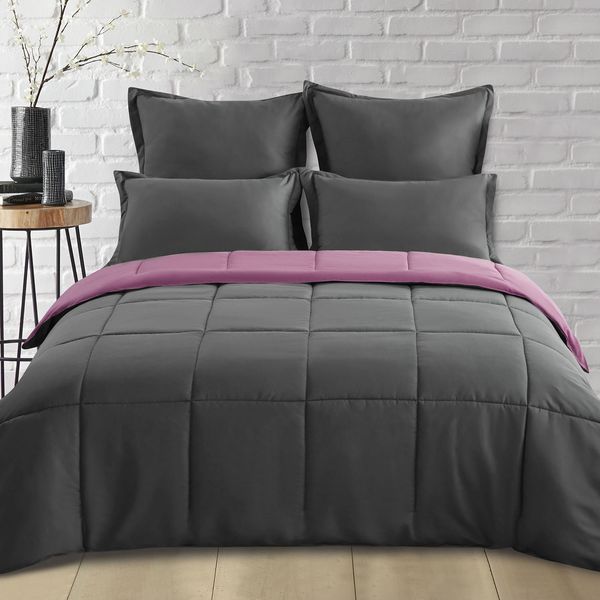 Purple & Dark Grey Queen Comforter Set
