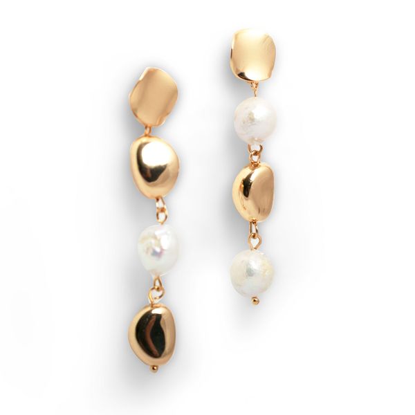 Earrings Geometric Pearl Drop Gold