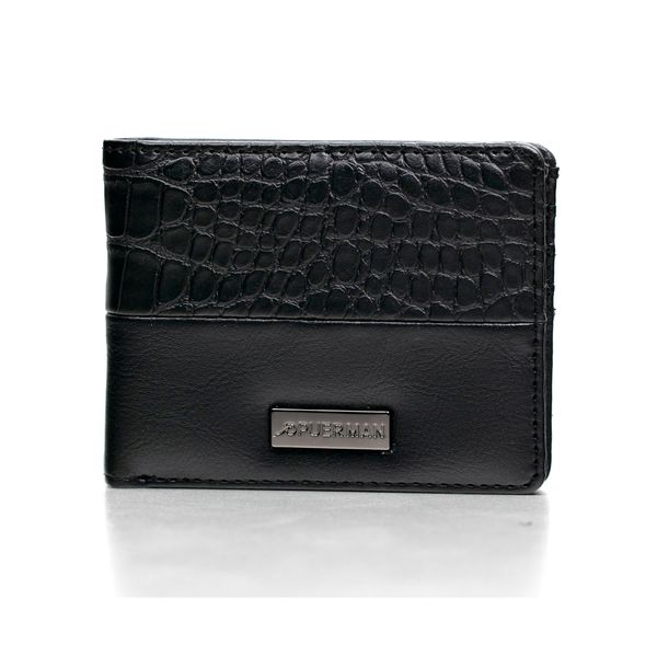 Mens Wallet Kelvin Croc and Plain Without Coin Pocket Black