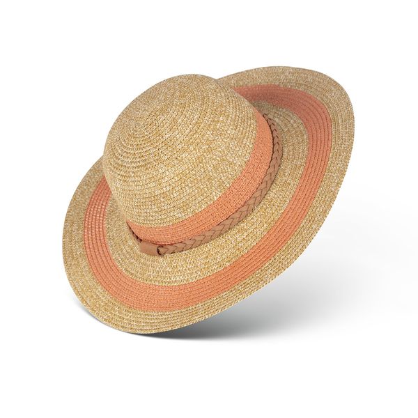 Hat 2 Tone Stripe Widebrim Natural Rust