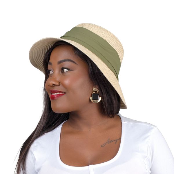 Hat Straw Cloche With Rouched Band Natural Olive