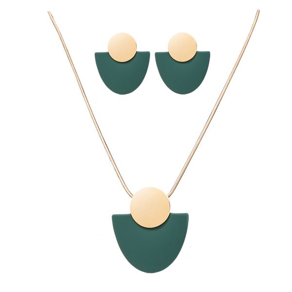 Necklace and Earrings Abstract Set Green Gold