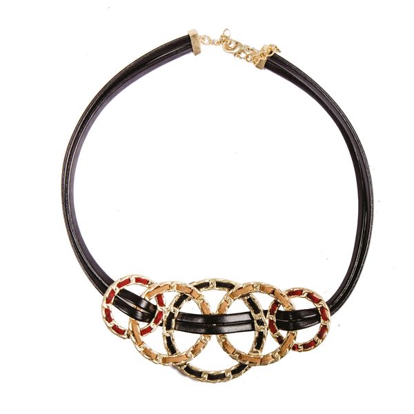 Necklace Multi Circle Cord Black/Khaki/Burgundy