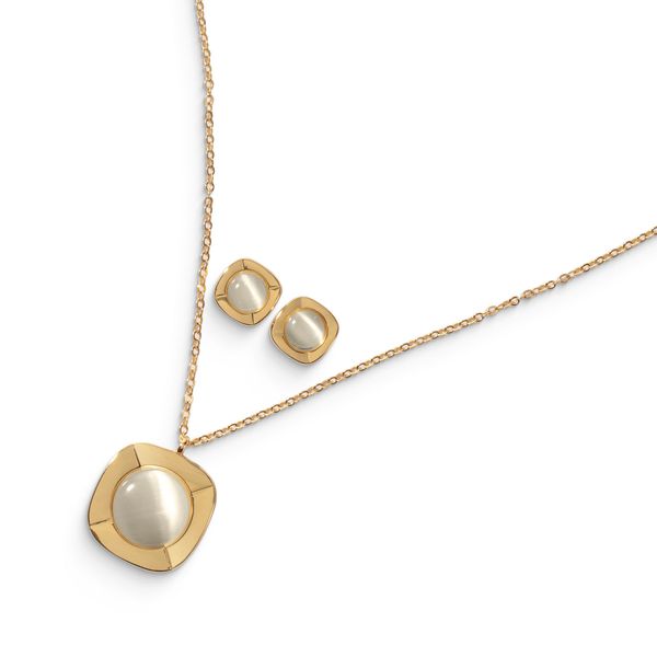 Necklace And Earrings Square Pearl Set Gold