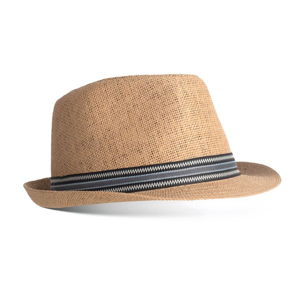 Hat Mens Straw Fedora with Striped Band Natural