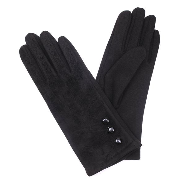 Gloves Button Trim Black
