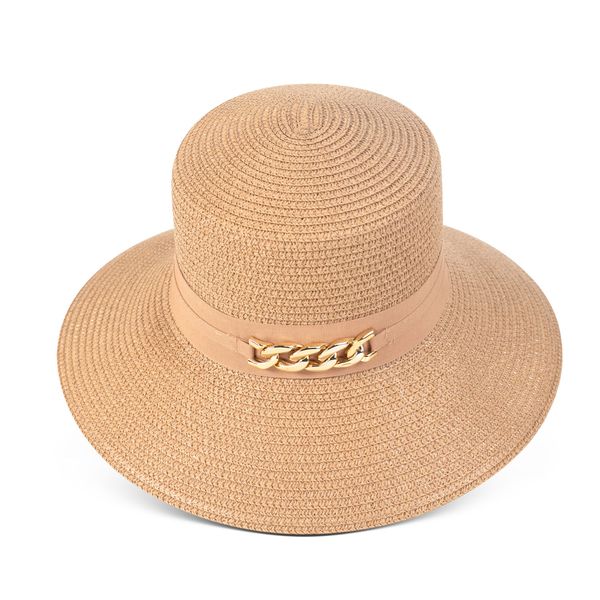Hat Straw Chain Trim Widebrim Natural