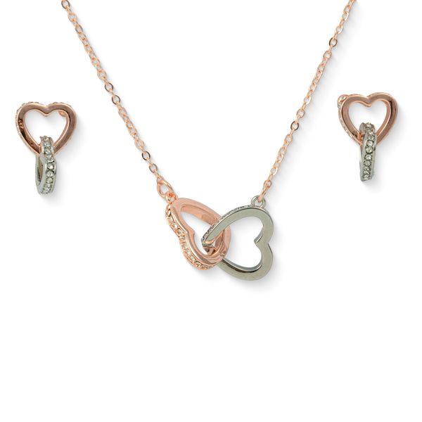 Necklace and Earrings Heart link Set Rose Gold/ Silver