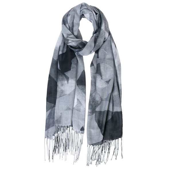 Scarf Abstract Print With Tassels Black Grey