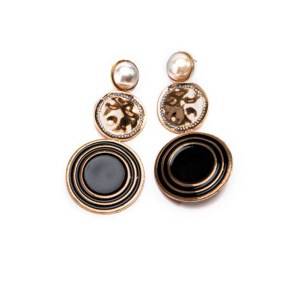Earrings Disco Drop Black & Gold