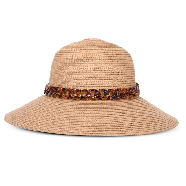 Hat Straw Cloche with Tortoiseshell Chain Natural