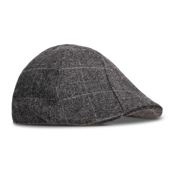 Hat Large Check Print Flat Cap Black
