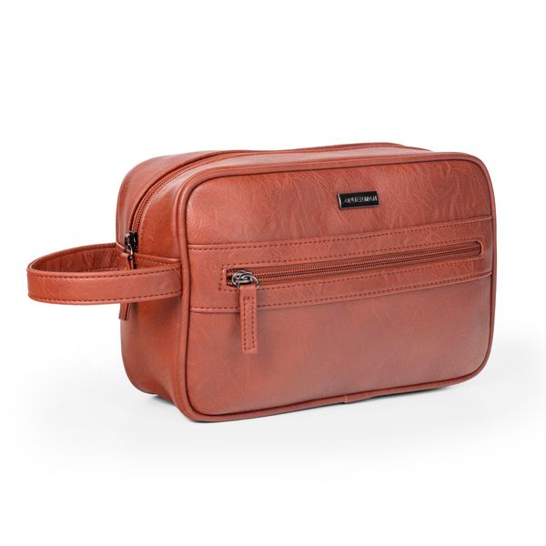 Mens Toiletry Bag Connor PU Brown