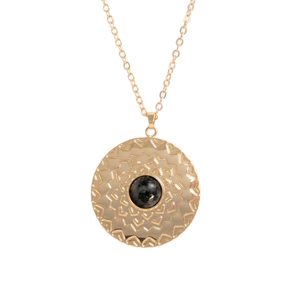 Necklace Round Pendant Gold Black