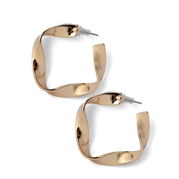 Earrings Twisted Square  Hoop Gold