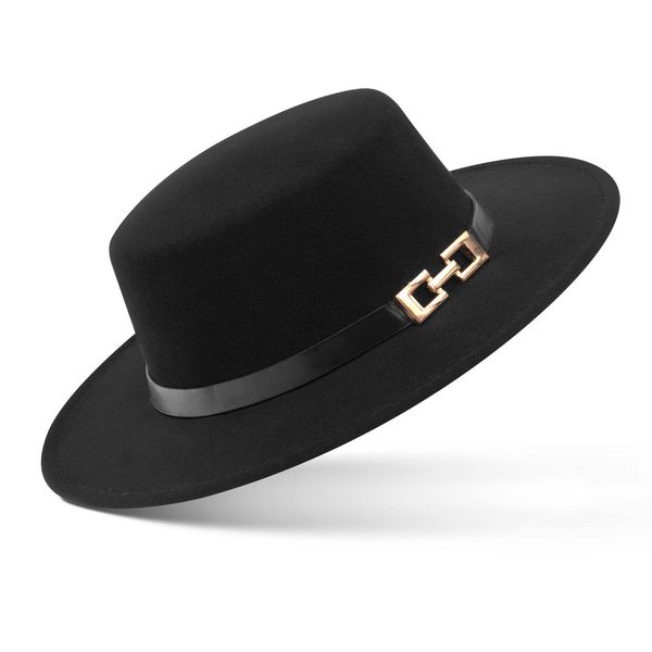 Hat Felt Boater with Square Link Trim Black