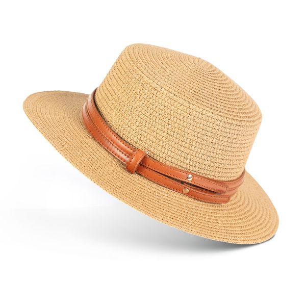 Hat Straw Boater With Band Trim Natural