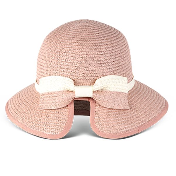 Hat Straw Bow Trim Cloche Light Pink