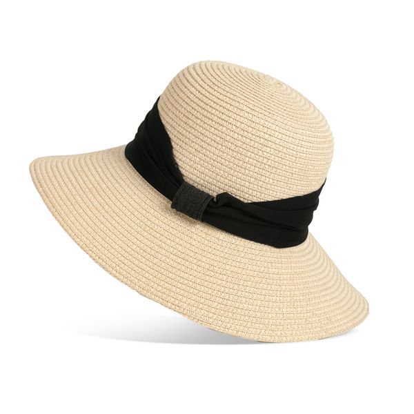 Hat Straw Cloche With Rouched Band Natural Black