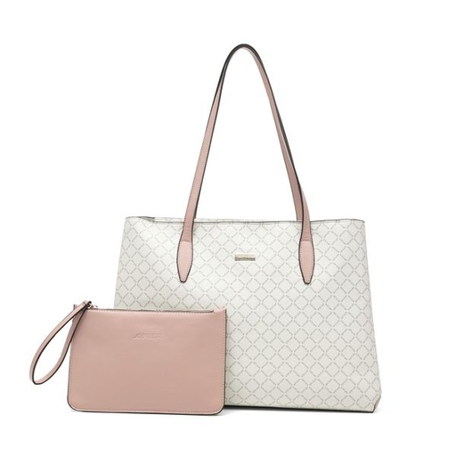 [10097] Handbag Jane Puer Logo Tote Cream Pink