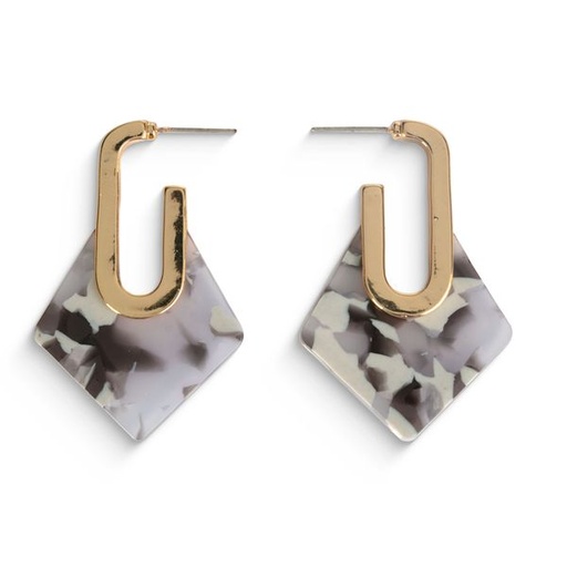 [13985] Earrings Pointy Marble Gold Black