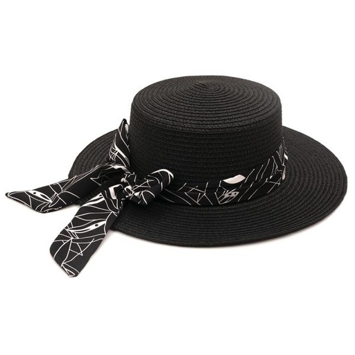 [8321] Hat Boater With Abstract Scarf Black