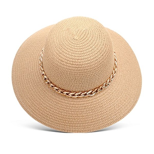 [14483] Hat Straw Chain Trim Cloche Natural