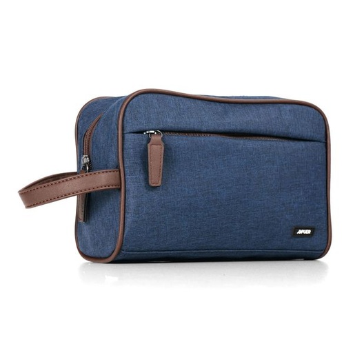 [11526] Mens Toiletry Bag Everest Canvas And PU Navy Brown