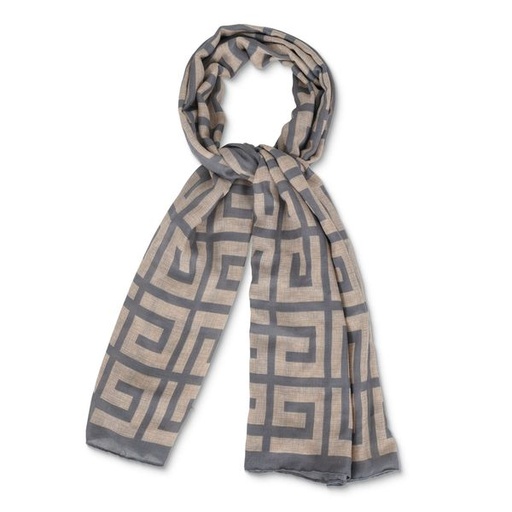 [11843] Scarf Maze Print Long Grey Natural