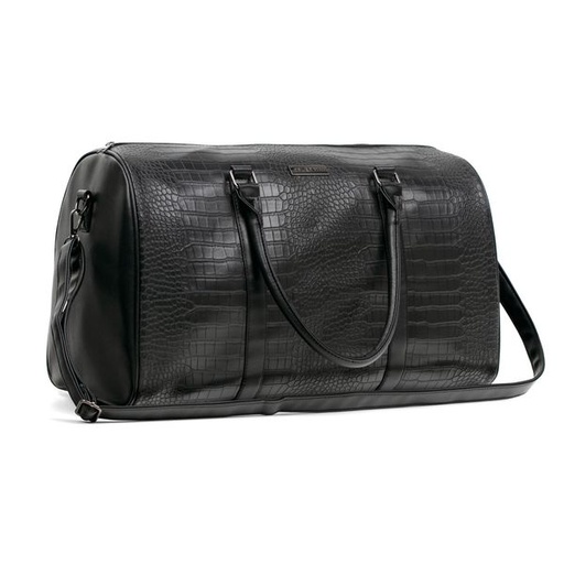 [12335] Mens Bag Kelvin Croc and Plain Weekender Black