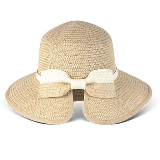[14481] Hat Straw Bow Trim Cloche Light Natural