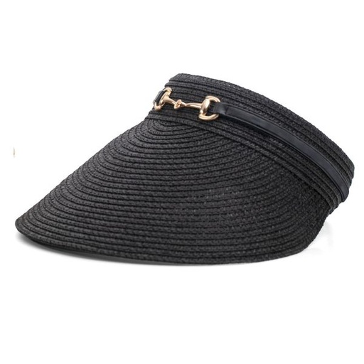 [14486] Hat Straw Link Trim Visor Black