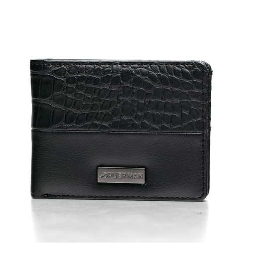 [12331] Mens Wallet Kelvin Croc and Plain With Coin Pocket Black