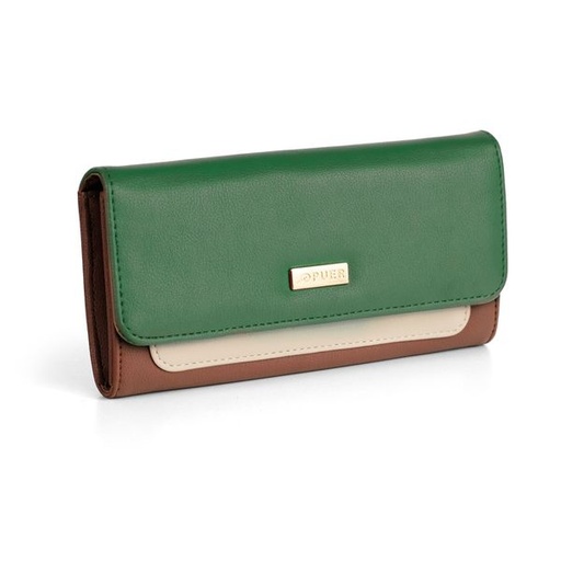 [12023] Purse Courtney Colourblock Clutch Green/ Beige/ Tan
