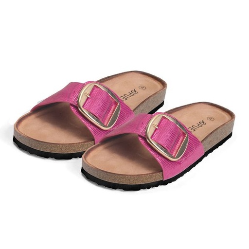 [11028] Shoes Luna Buckle Detail Flat Comfort Slides Pink Size 5