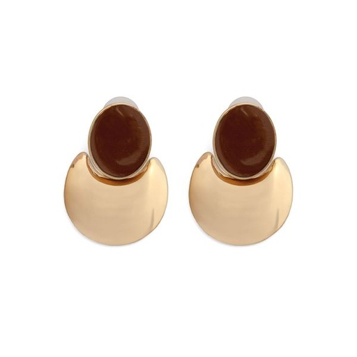 [11126] Earrings Abstract Marble Statement Brown