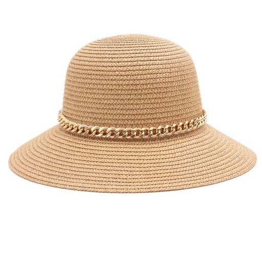 [8277] Hat Straw Cloche With Chain Natural