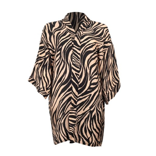 [8434] Kimono Zebra Print Camel Black