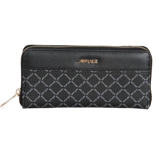 [7076] Purse Puer Logo Zip Around Black