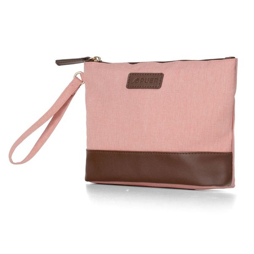 [11533] Toiletry Bag Evelyn Canvas and PU Peach Brown