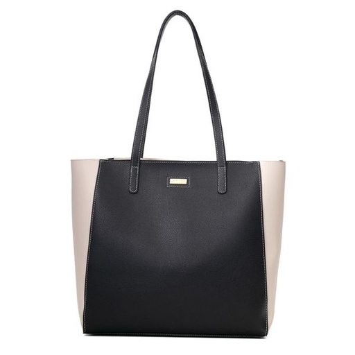 [10332] Handbag Rebecca Two Tone Tote Black Cream