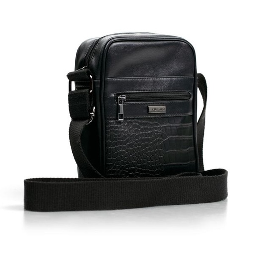 [12333] Mens Bag Kelvin Croc and Plain Messenger Black