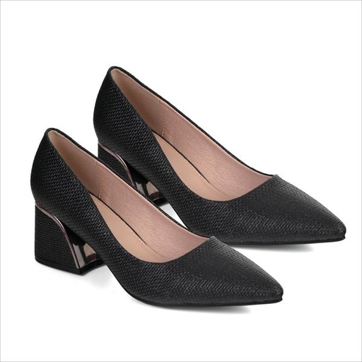 [11736] Shoes Serena Low Block Metal Trim Heel Black Size 5