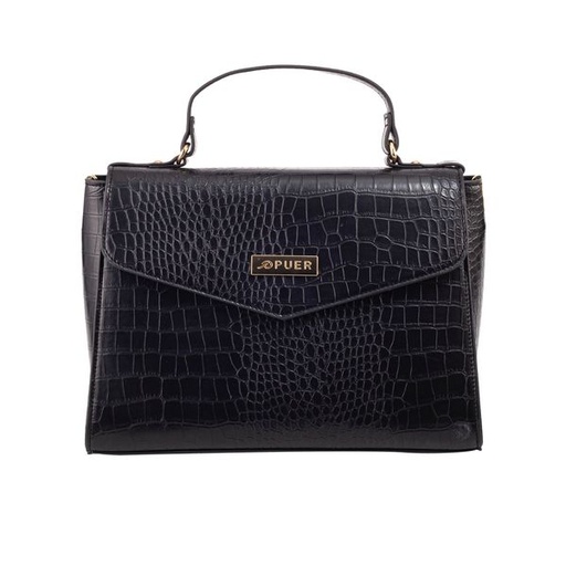 [6923] Handbag Ava Croc Large Clutch Bag Black