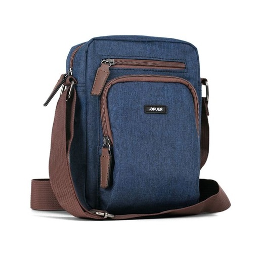 [11525] Mens Bag Everest Canvas And PU Messenger Navy Brown