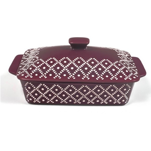 [9493] Cranberry Embossed 2lt Casserole Bowl with Lid