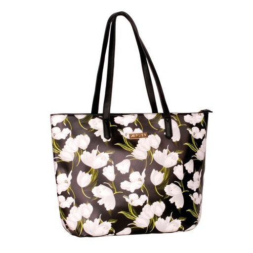 [6761] Handbag Emily Floral Shopper Black & White