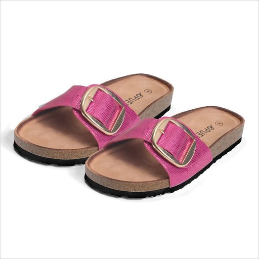 [11027] Shoes Luna Buckle Detail Flat Comfort Slides Pink Size 4