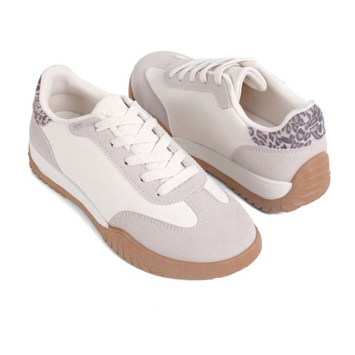 [17481] Ladies Footwear Georgia Sneaker With Gum Outsole White Leopard Size 5