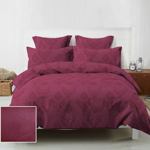 [5599] Fleur 3D Maroon Queen Duvet Set